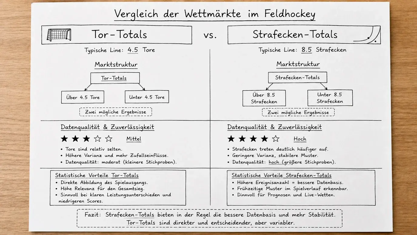 Strafecken-Totals Markt beim Feldhockey: Vergleich mit Tor-Totals und typische Linien