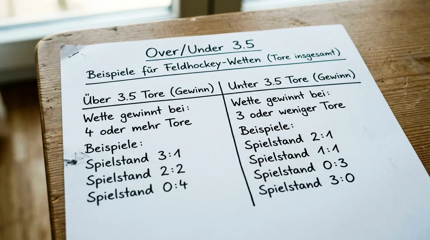 Totals-Wetten beim Feldhockey erklärt: Over und Under auf Tore und Strafecken mit Beispiellinien