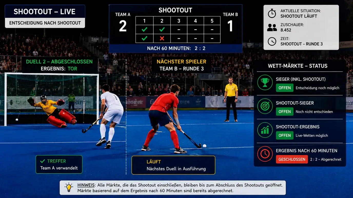 Live-Märkte beim Feldhockey Shootout: Welche Wetten offen bleiben und welche gesperrt werden