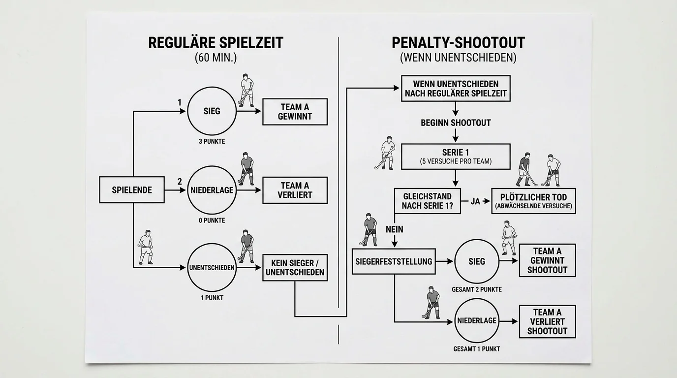 Feldhockey Shootout Abrechnungsregel – Unterschied zwischen regulärer Spielzeit und Endresultat grafisch dargestellt