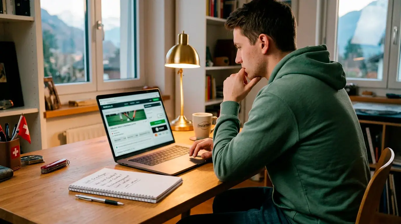 Feldhockey Wetten Anfänger Guide – Einsteiger platziert erste Sportwette auf Feldhockey am Laptop mit Schweizer Zahlungsmethode