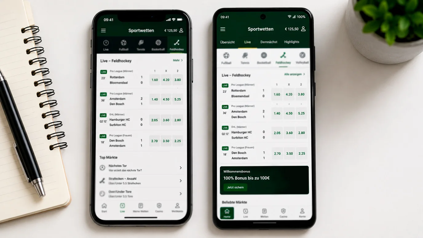 iOS versus Android Feldhockey Wetten App Vergleich – Verfügbarkeit und Funktionen