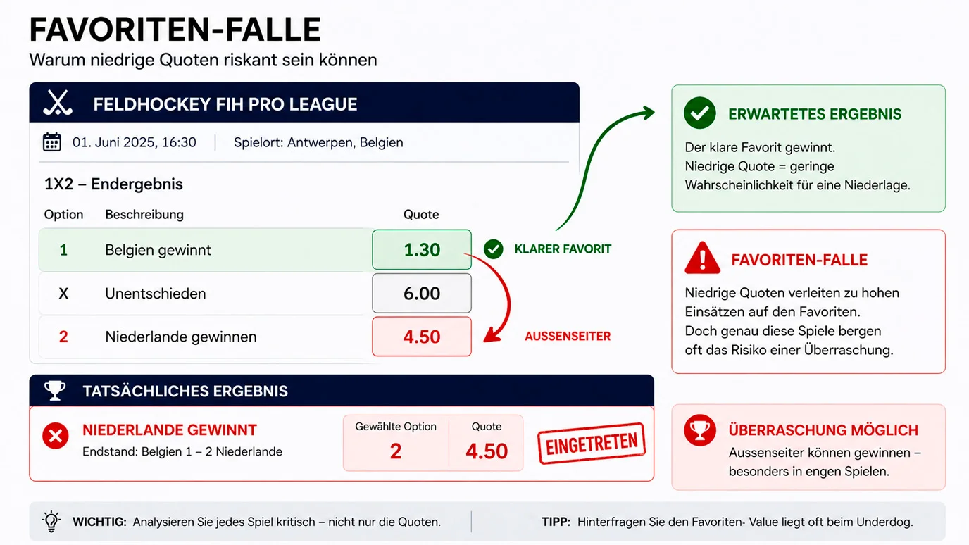 Favoriten-Falle bei Feldhockey Wetten – niedrig quotierter Favorit und warum trotzdem Überraschungen passieren