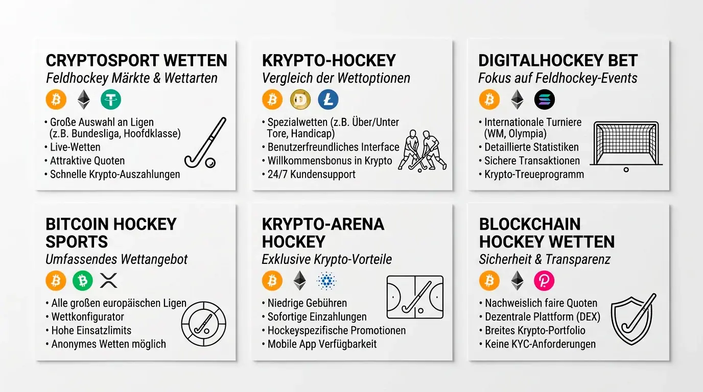 Auswahl von Krypto-kompatiblen Wettanbietern mit Feldhockey-Angebot – Vergleichsübersicht internationaler Plattformen