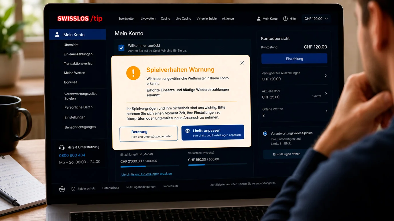 Früherkennung Spielsucht Schweiz – automatisches Warnsystem bei Swisslos Sportwetten für problematisches Wettverhalten