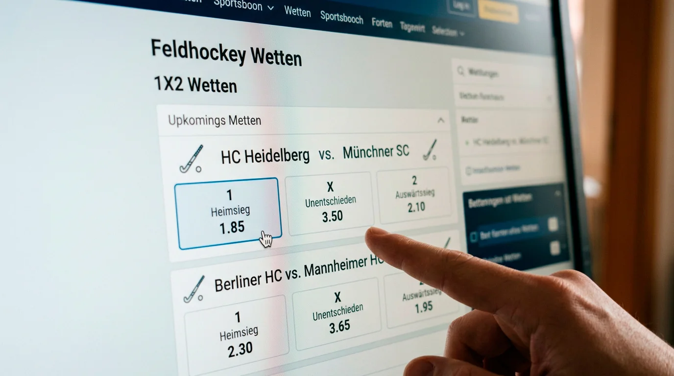 Feldhockey 1X2 Wettmarkt mit Quoten für Heimsieg, Unentschieden und Auswärtssieg auf einer Wettplattform