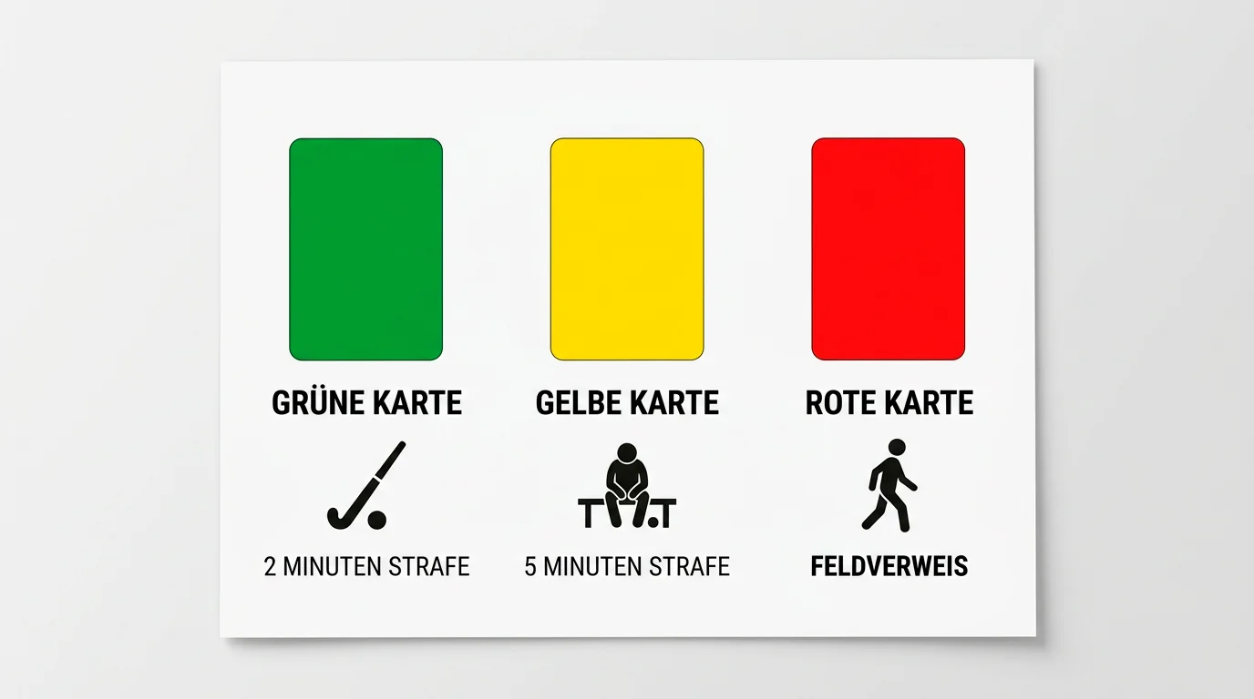 Feldhockey Kartensystem erklärt – grüne, gelbe und rote Karte mit jeweiliger Zeitstrafe im Überblick