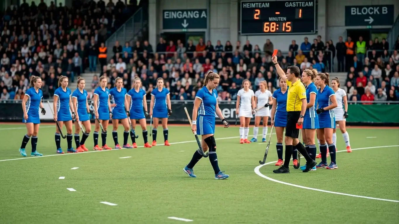 Rote Karte beim Feldhockey – Spieler verlässt dauerhaft das Feld, verbleibendes Team reorganisiert Taktik