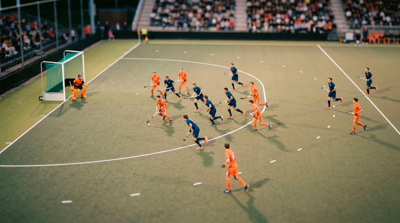 Feldhockey Überzahl-Phase nach gelber Karte – angreifendes Team mit numerischem Vorteil im Schusskreis