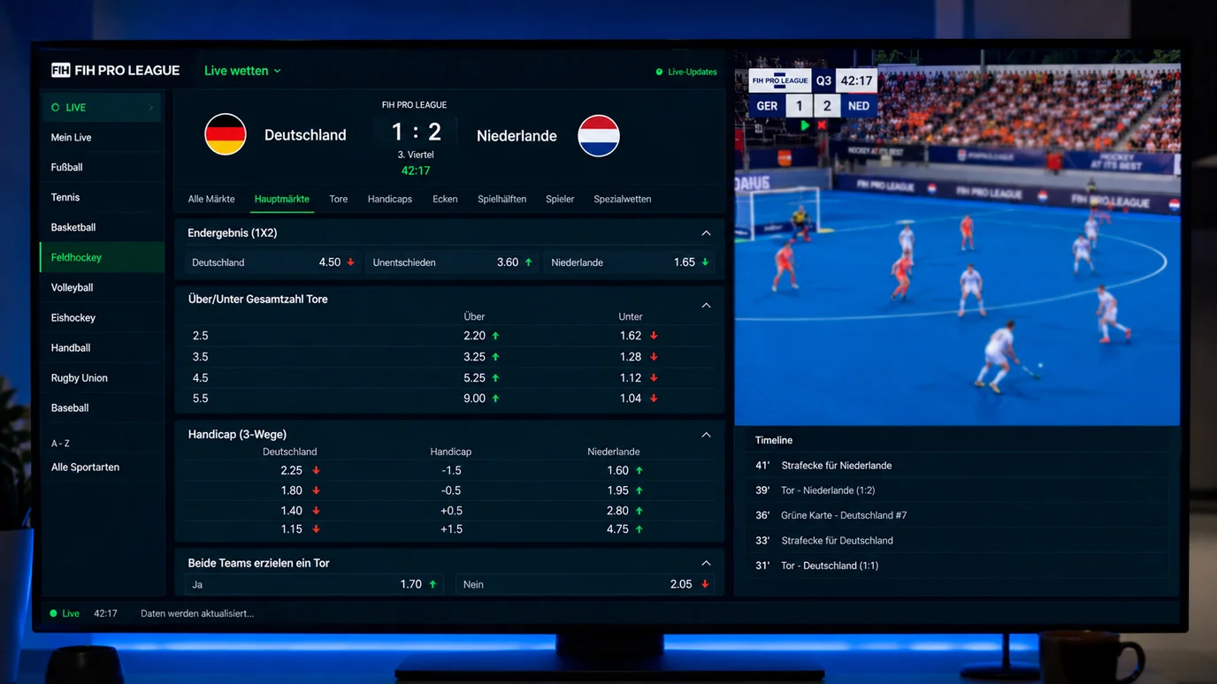 FIH Pro League Live-Wetten: Quotenbewegungen in Echtzeit während eines Feldhockeyspiels