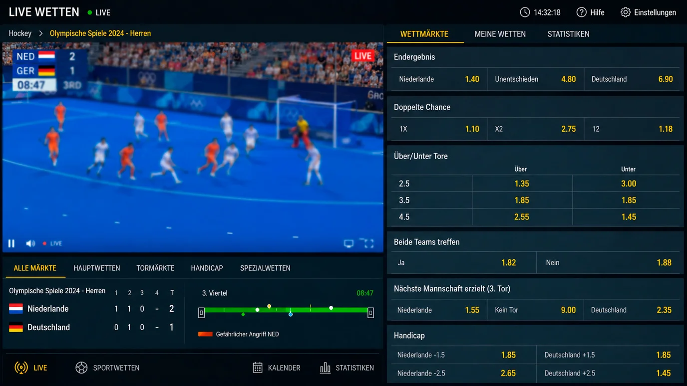 Olympia Feldhockey Wettanbieter-Vergleich: Marktabdeckung und Live-Wetten-Angebot bei den Olympischen Spielen